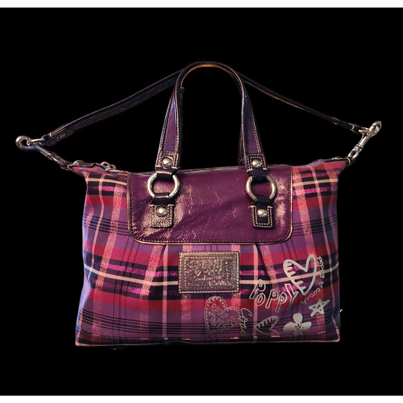 Rare Find Coach Poppy Plaid purple pink metallic handbag - Picture 1 of 10